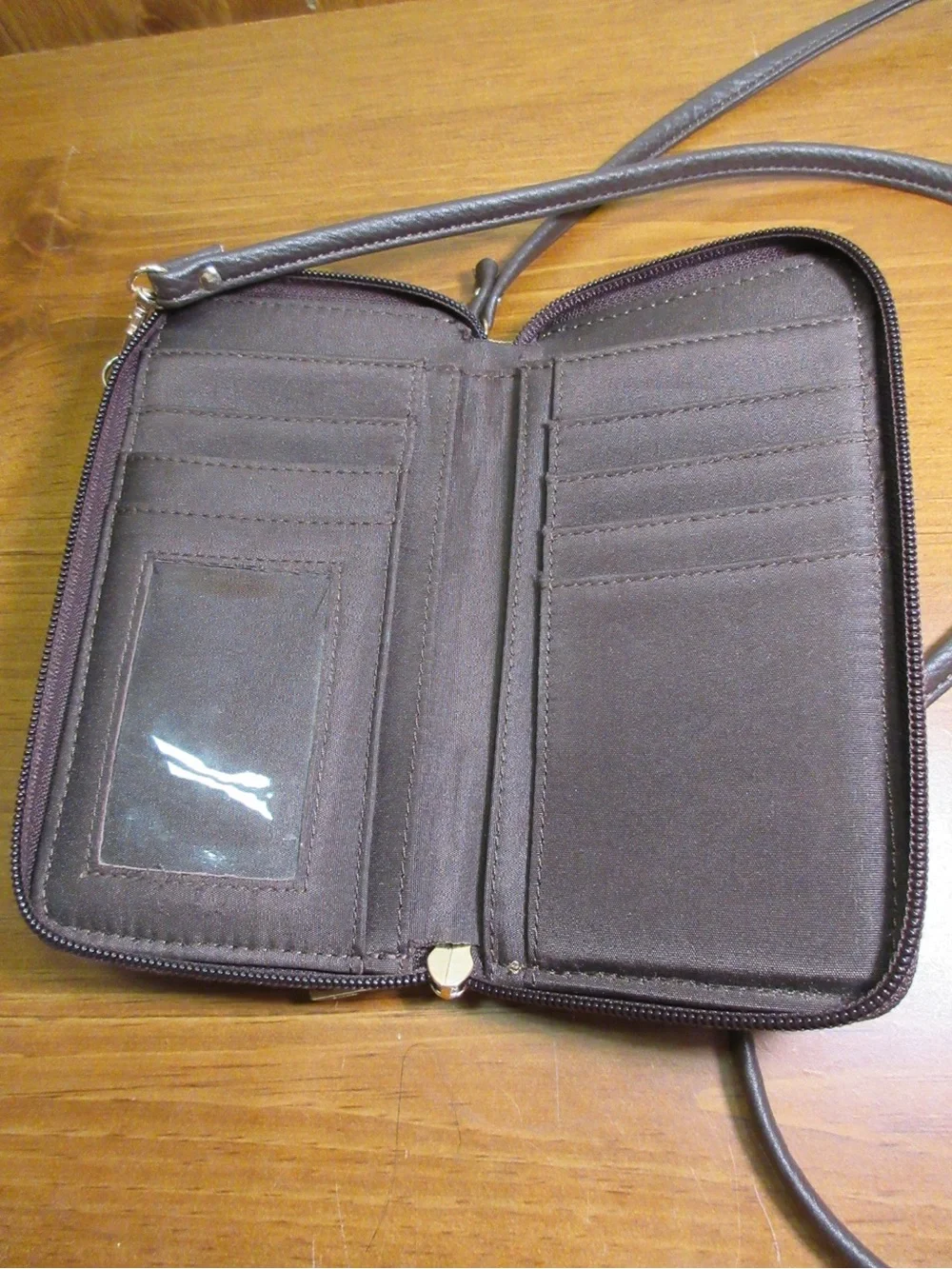 Brown Crossbody Phone Wallet with Gold Accent